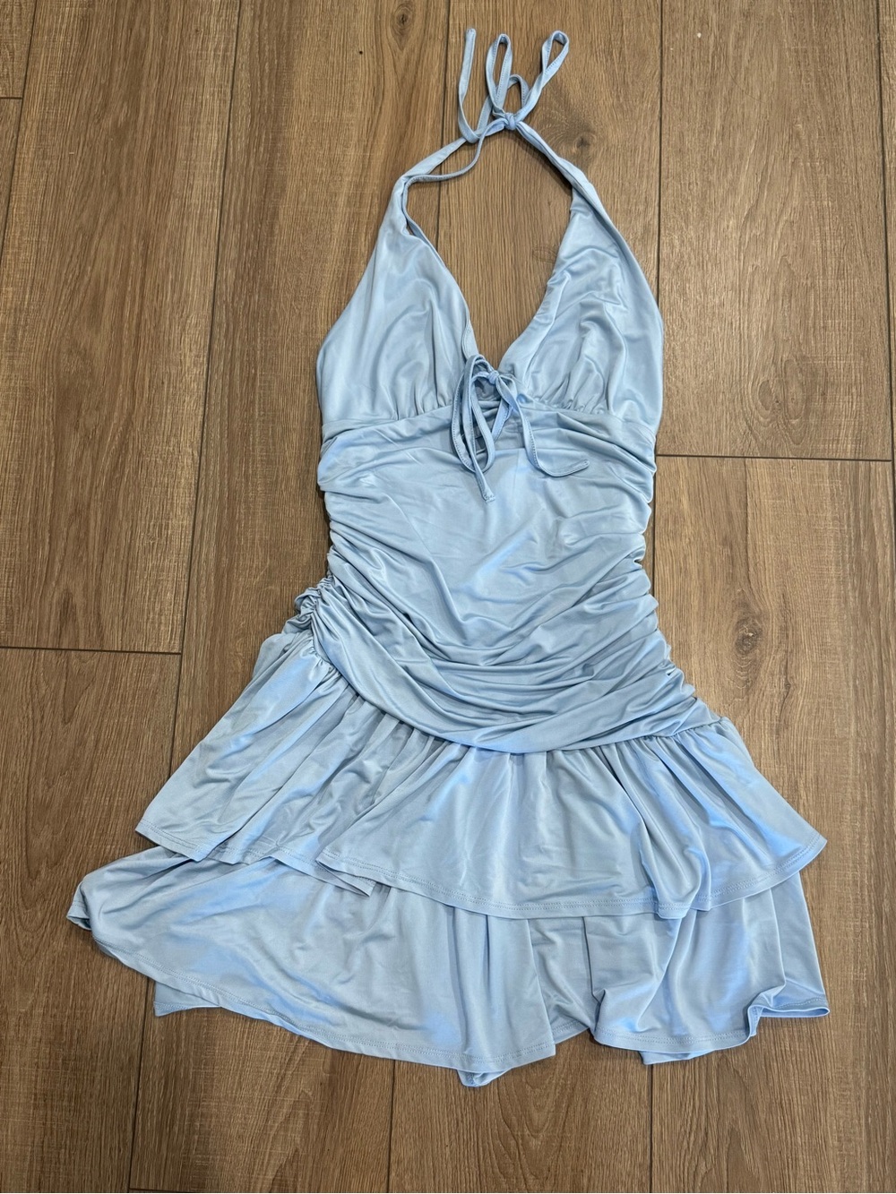 Wild Fable Light Blue Halter Ruffled Dress - small